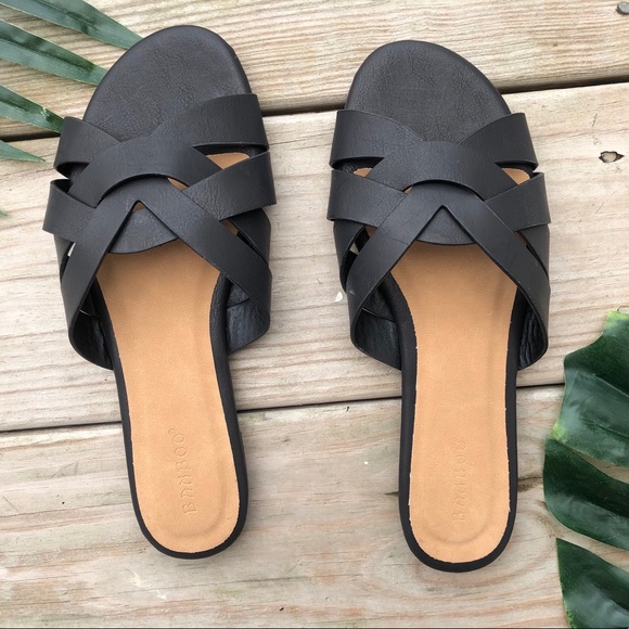 Black Flat Slide Sandals - Picture 2 of 4